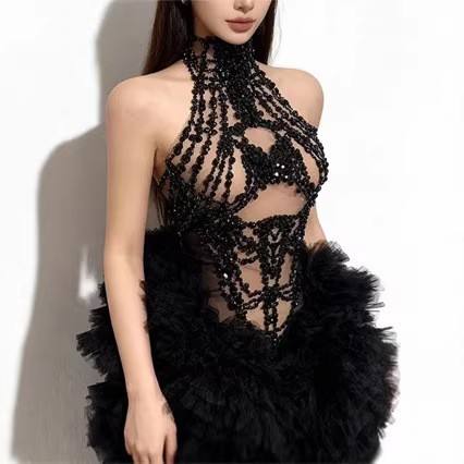 Sparkly Rhinestone Club Party Dress - Women Mini Dress Sparkly Rhinestone Mesh