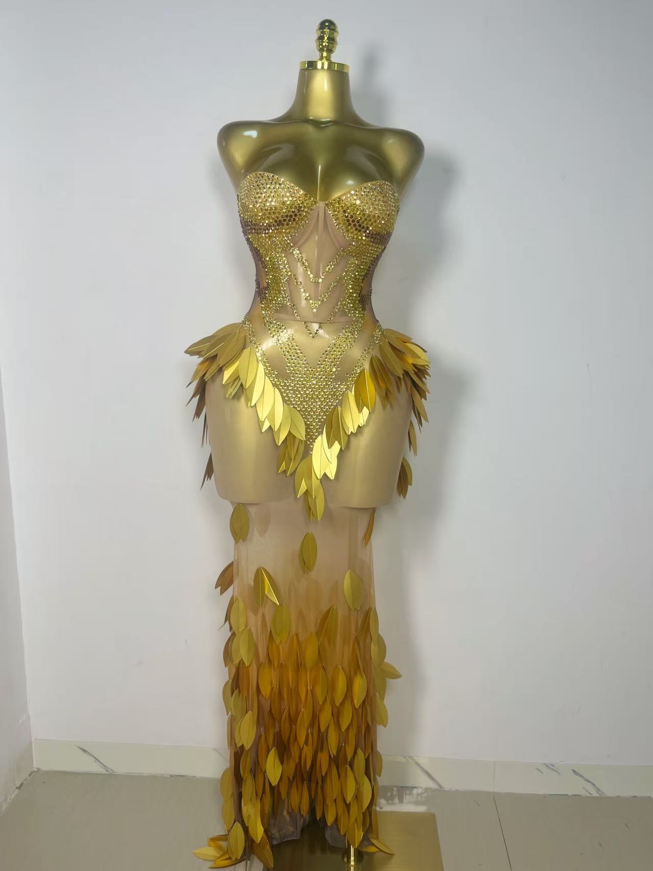 Sparkly Rhinestone Club Party Dress - Sparkly Gold Rhinestone Sequin Evening Party