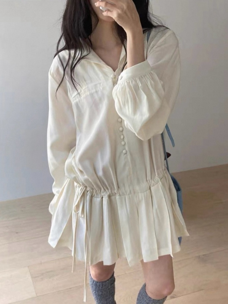 Korean Style A Line Shirt Dress - Slimming Long Sleeve Shirt Dress Women's