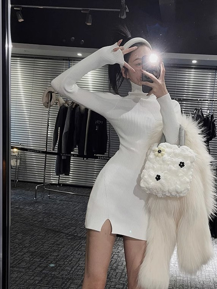 Women Bodycon Mini Knit Dress  - đánh giá và giá Bodycon Long Sleeve Ribbed Dress
