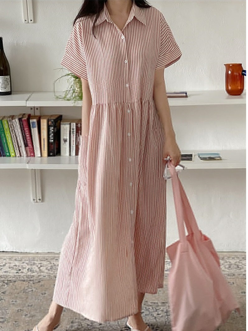 Retro Korean Style Loose Fit S - đánh giá và giá Casual Loose Linen Shirt Dress