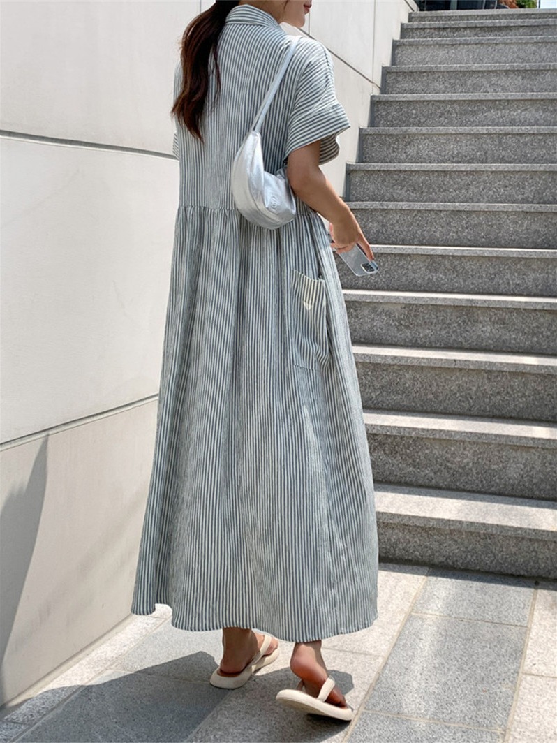 Retro Korean Style Loose Fit S - đánh giá và giá Casual Loose Linen Shirt Dress