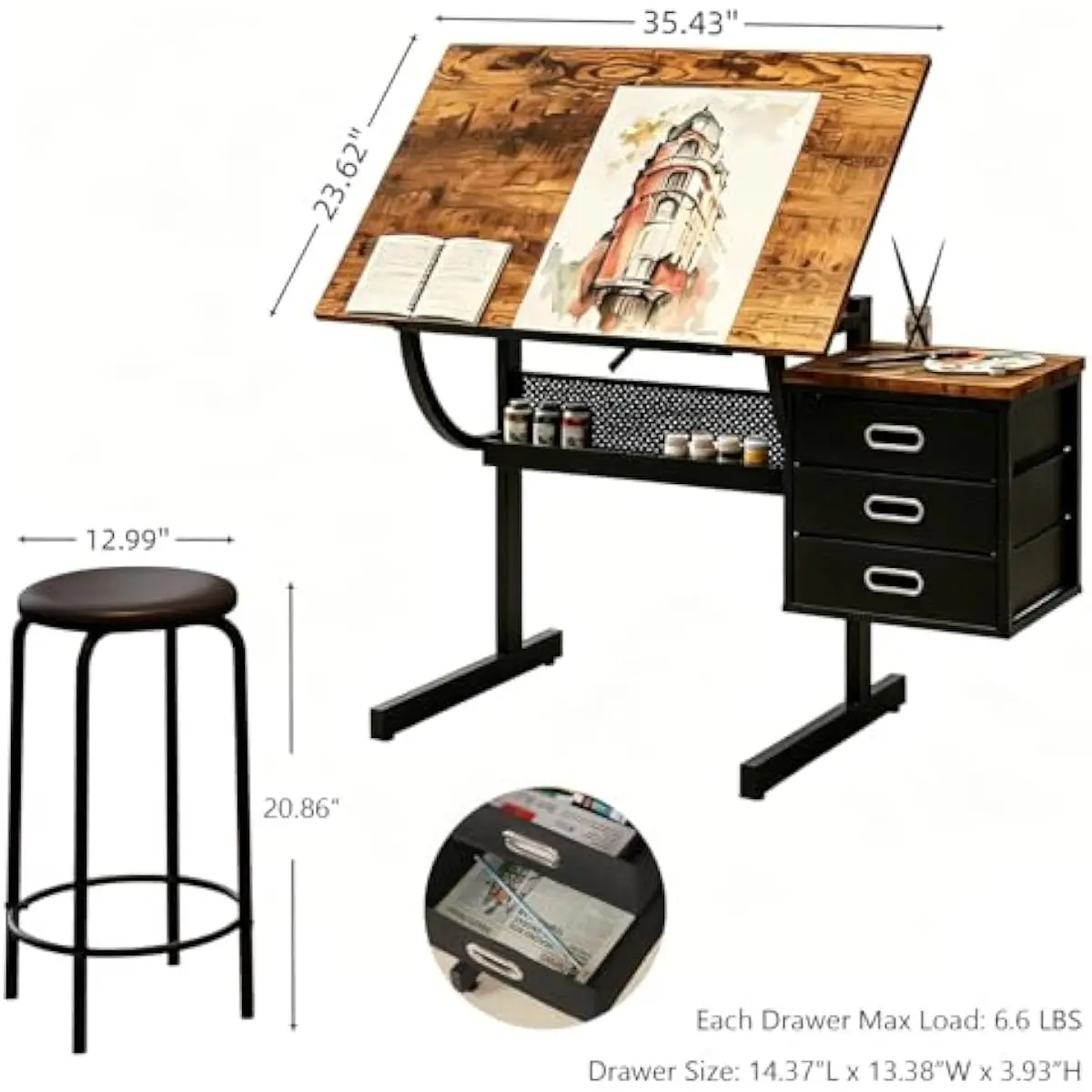 Drafting Desk with Adjustable  - đánh giá và giá Tops
