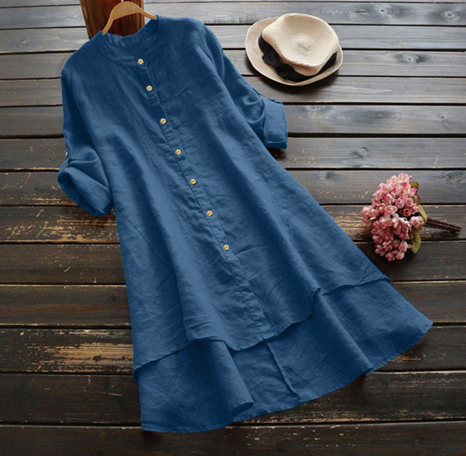 plus Size Long Shirt Dress Wom - đánh giá và giá Casual Loose Linen Shirt Dress