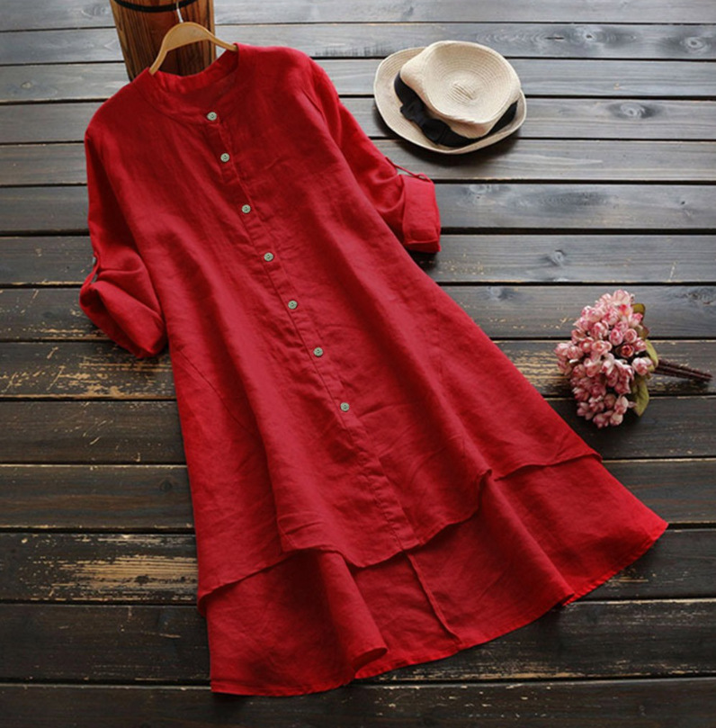 plus Size Long Shirt Dress Wom - đánh giá và giá Casual Loose Linen Shirt Dress