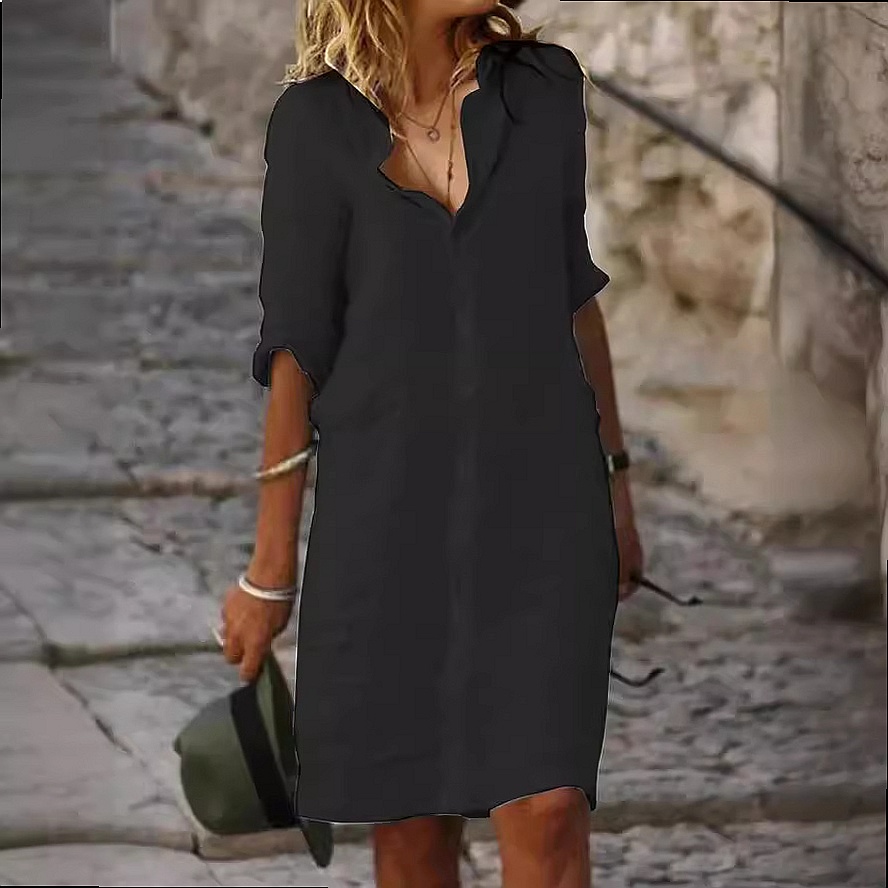 Loose Fit Button Down Midi Shi - đánh giá và giá Casual Loose Linen Shirt Dress