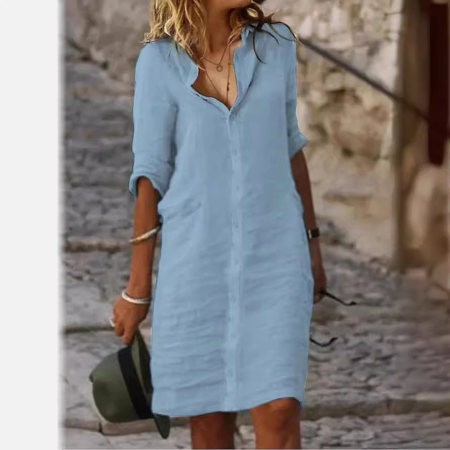 Loose Fit Button Down Midi Shi - đánh giá và giá Casual Loose Linen Shirt Dress