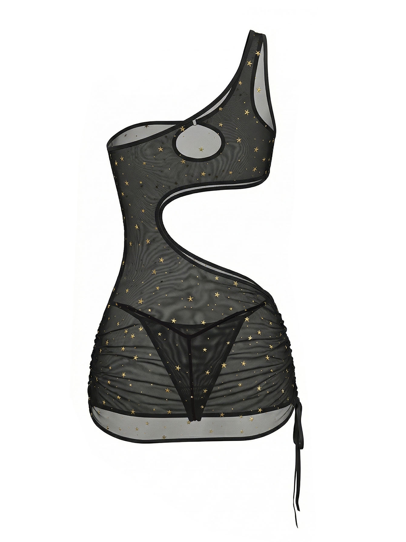Black One‑Shoulder Star Print  - đánh giá và giá Sexy Mesh Sheer Bodycon Dress