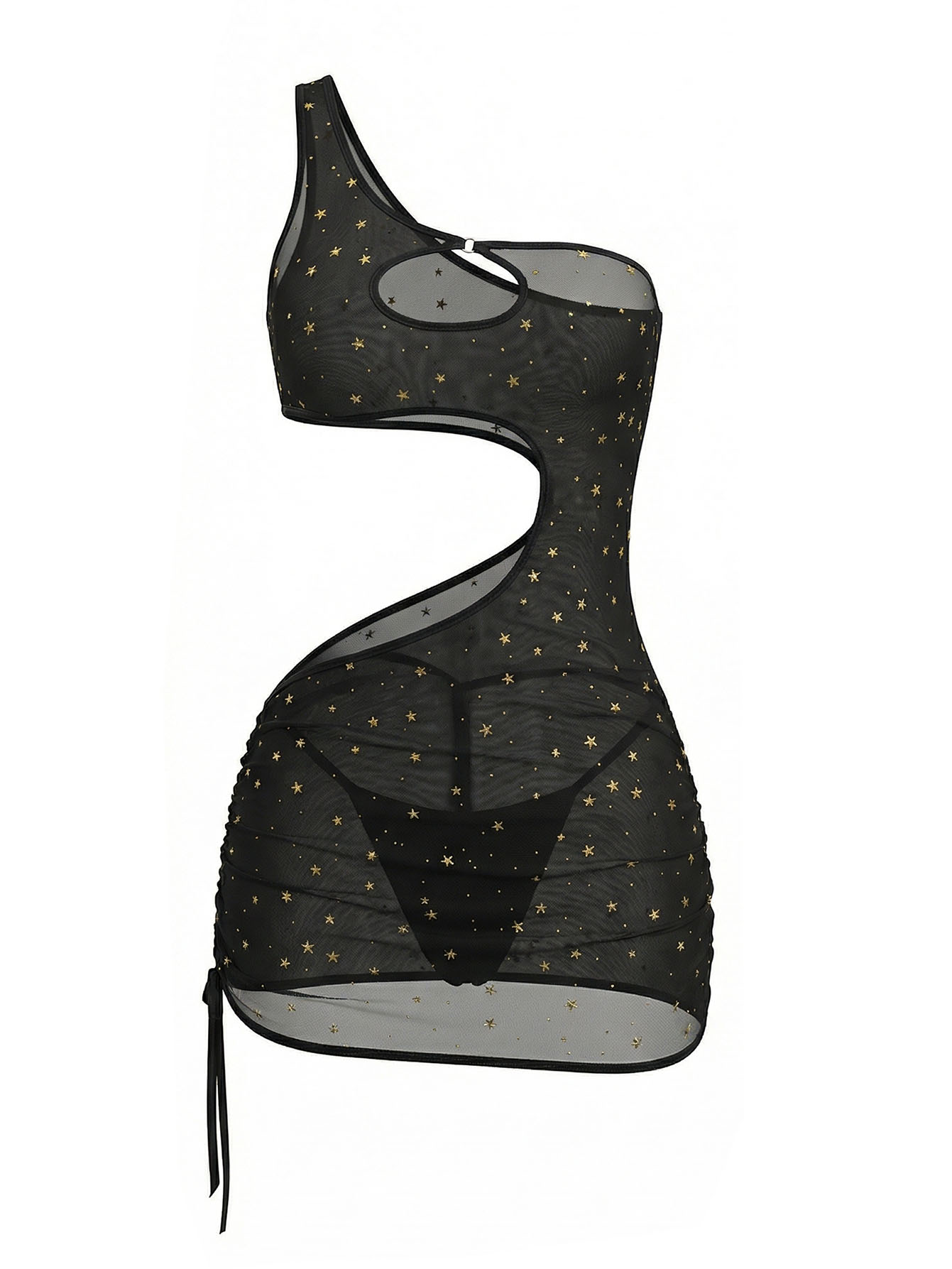 Black One‑Shoulder Star Print  - đánh giá và giá Sexy Mesh Sheer Bodycon Dress