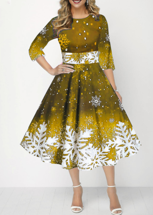 Winter Christmas Dresses Women - đánh giá và giá French Vintage Floral Midi Dress