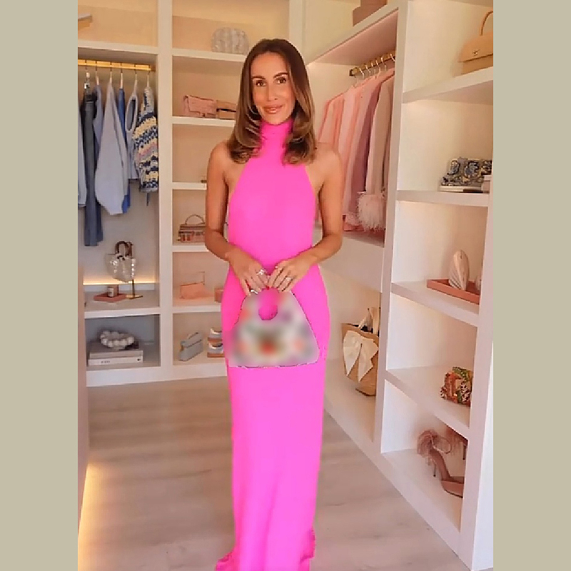 Women Halter Satin Maxi Dress  - đánh giá và giá Elegant Satin Evening Gown Split
