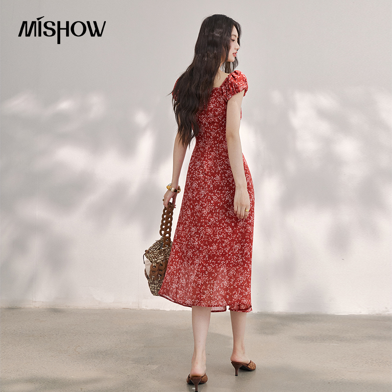 MISHOW Women's Vintage Red Flo - đánh giá và giá French Vintage Floral Midi Dress