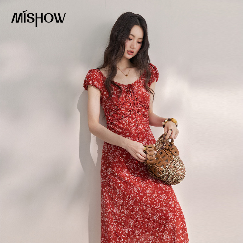 MISHOW Women's Vintage Red Flo - đánh giá và giá French Vintage Floral Midi Dress