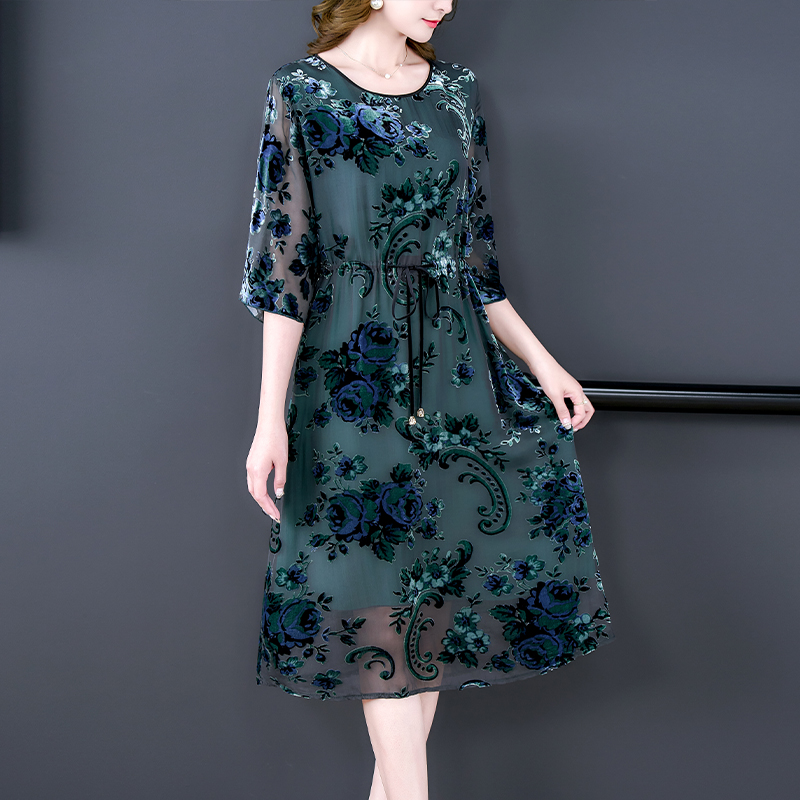 Women Chic Flocking Floral Sil - đánh giá và giá French Vintage Floral Midi Dress