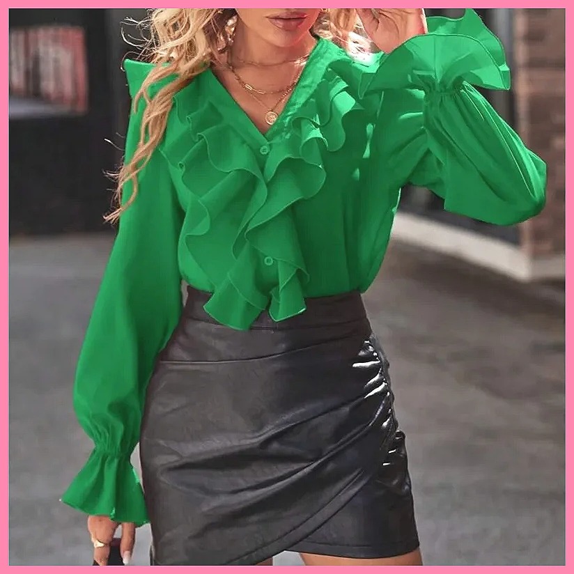 2025 Fashion V-Neck Ruffle Fla - đánh giá và giá Blouses