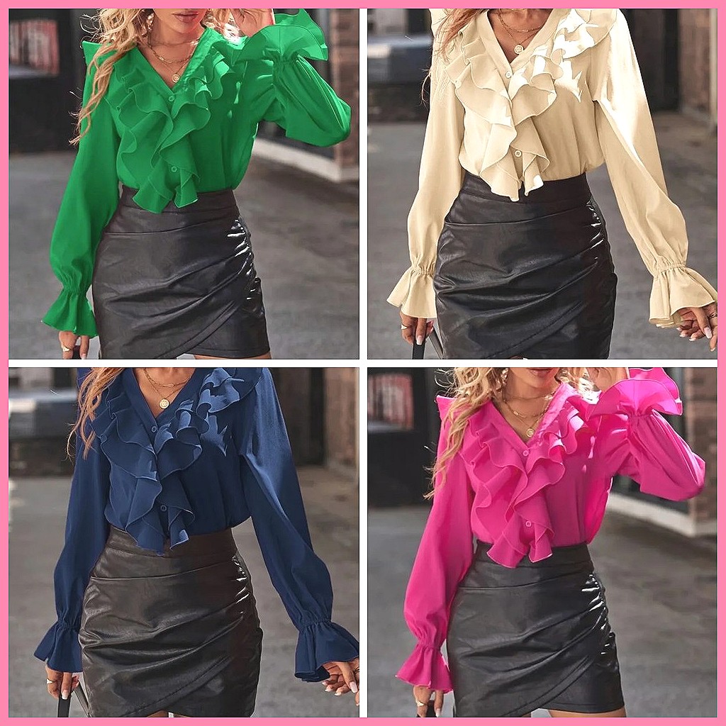 2025 Fashion V-Neck Ruffle Fla - đánh giá và giá Blouses