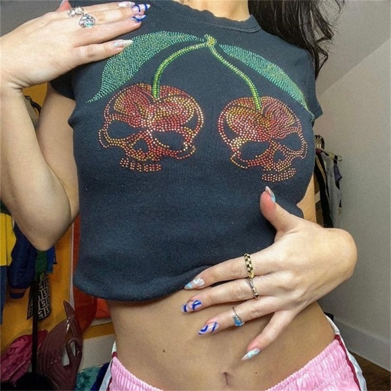 Aesthetic Punk Slim Emo Girls  - đánh giá và giá Y2K Graphic Baby Tee Crop