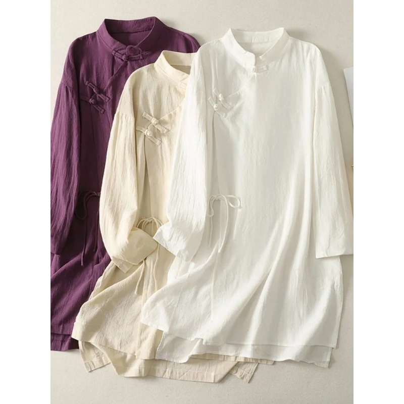 Women's Chinese Style Frog But - đánh giá và giá Casual Loose Linen Shirt Dress