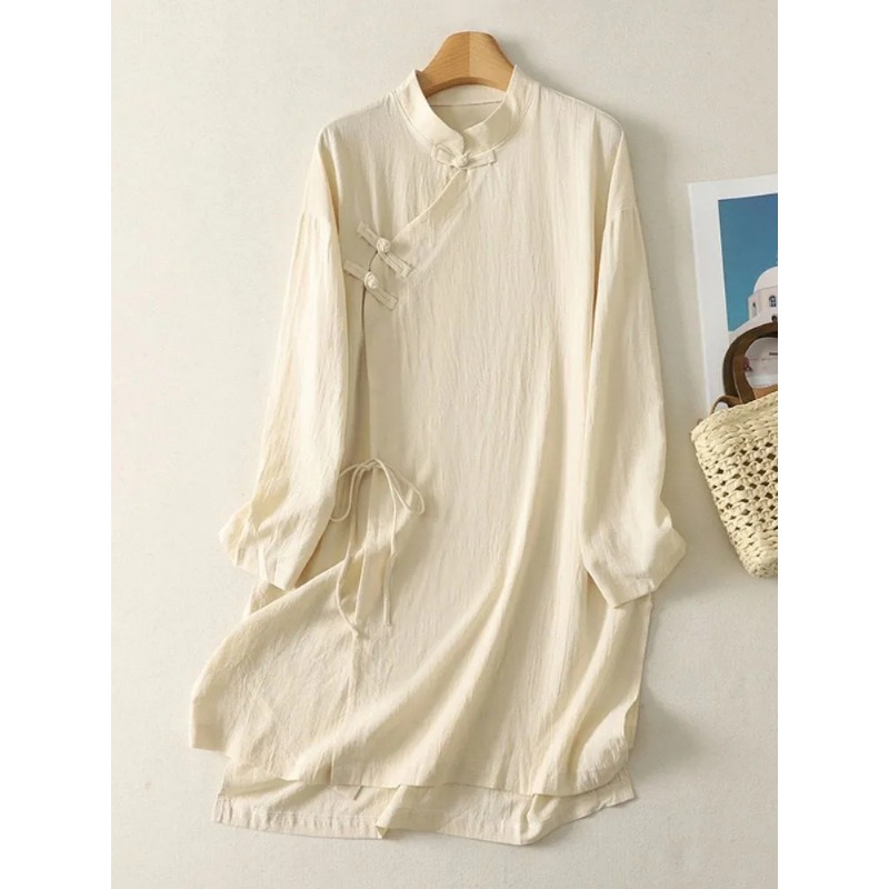 Women's Chinese Style Frog But - đánh giá và giá Casual Loose Linen Shirt Dress