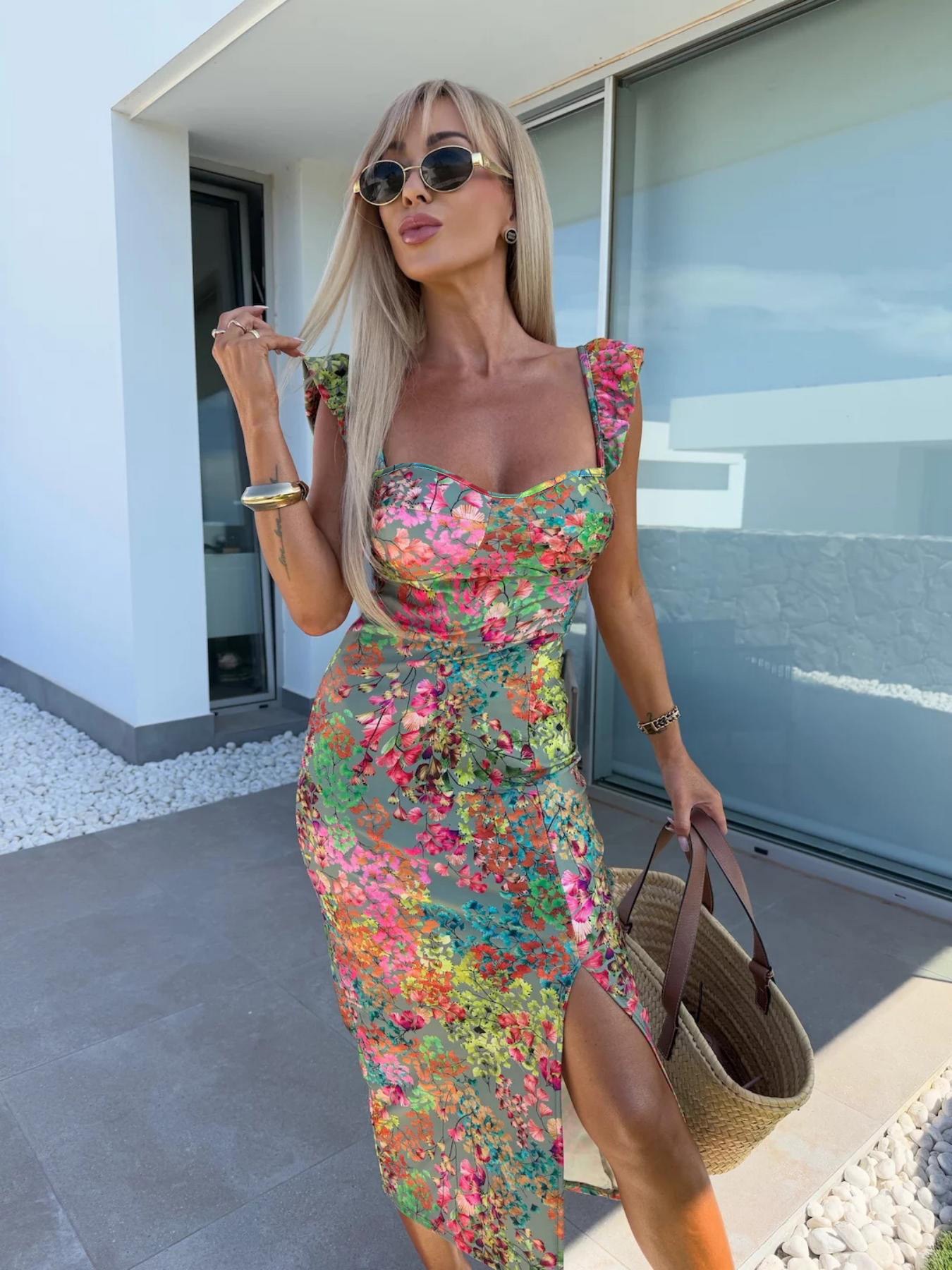New European and American Summ - đánh giá và giá French Vintage Floral Midi Dress