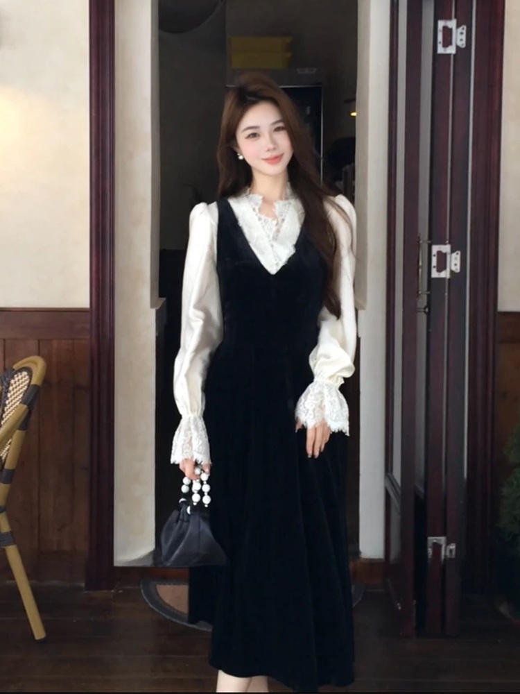 XZY Chic Lace Patchwork Silk S - đánh giá và giá Korean Style A Line Shirt Dress