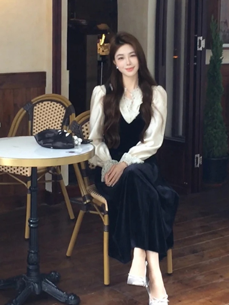 XZY Chic Lace Patchwork Silk S - đánh giá và giá Korean Style A Line Shirt Dress