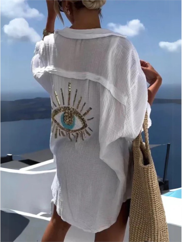 Summer Casual Sequin Eye Shirt - đánh giá và giá Casual Loose Linen Shirt Dress
