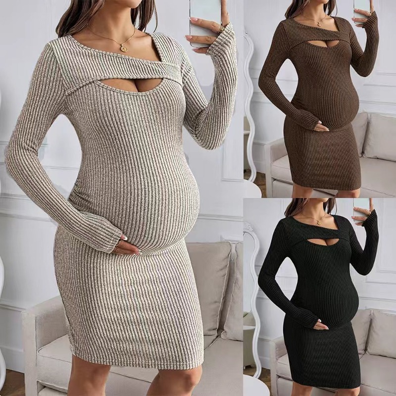 Maternity Clothes Long-sleeved - đánh giá và giá Bodycon Long Sleeve Ribbed Dress