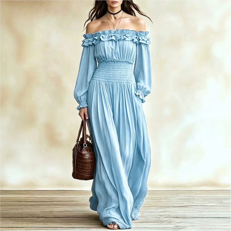 Off Shoulder Fashion Maxi Dres - đánh giá và giá Off Shoulder Puff Sleeve Sundress