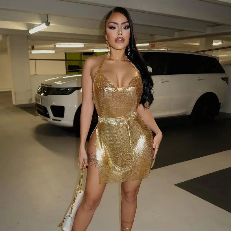 Gilding Mini Club Party Dress  - đánh giá và giá Y2K Backless Halter Mini Dress
