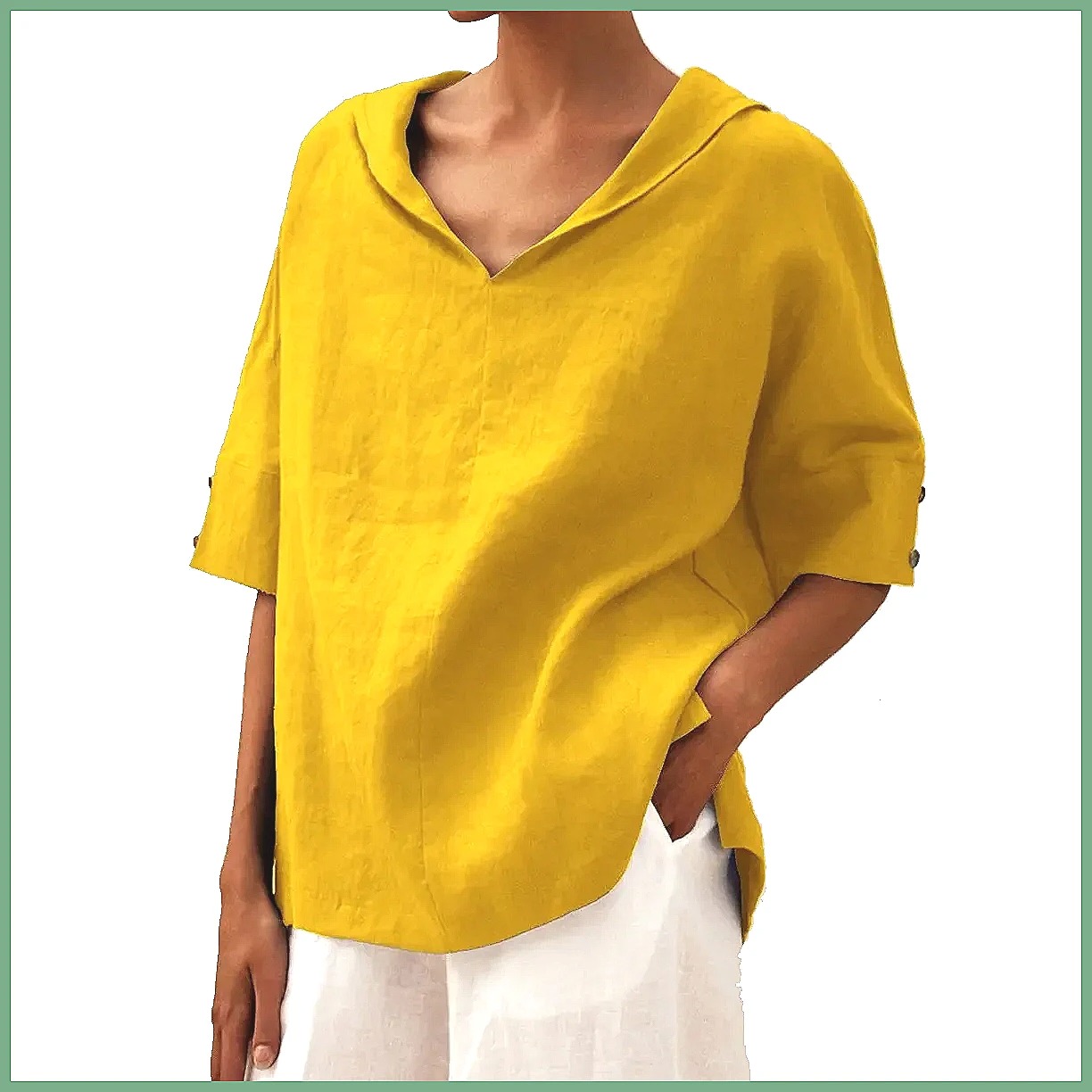 Women's Loose V-Neck Cotton Li - đánh giá và giá Blouses