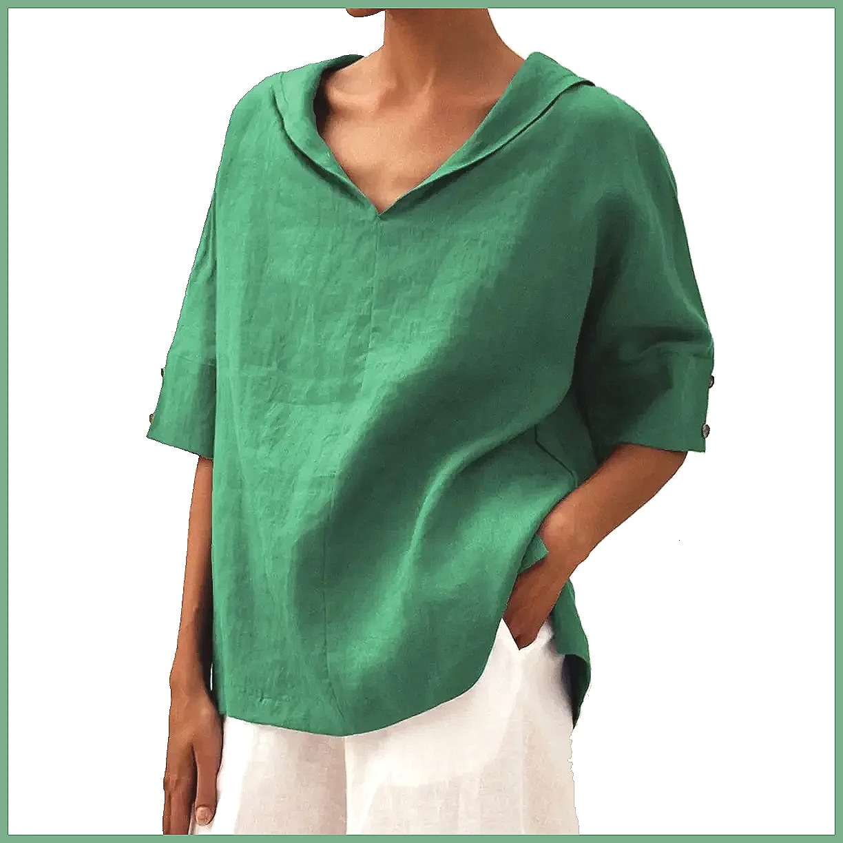 Women's Loose V-Neck Cotton Li - đánh giá và giá Blouses