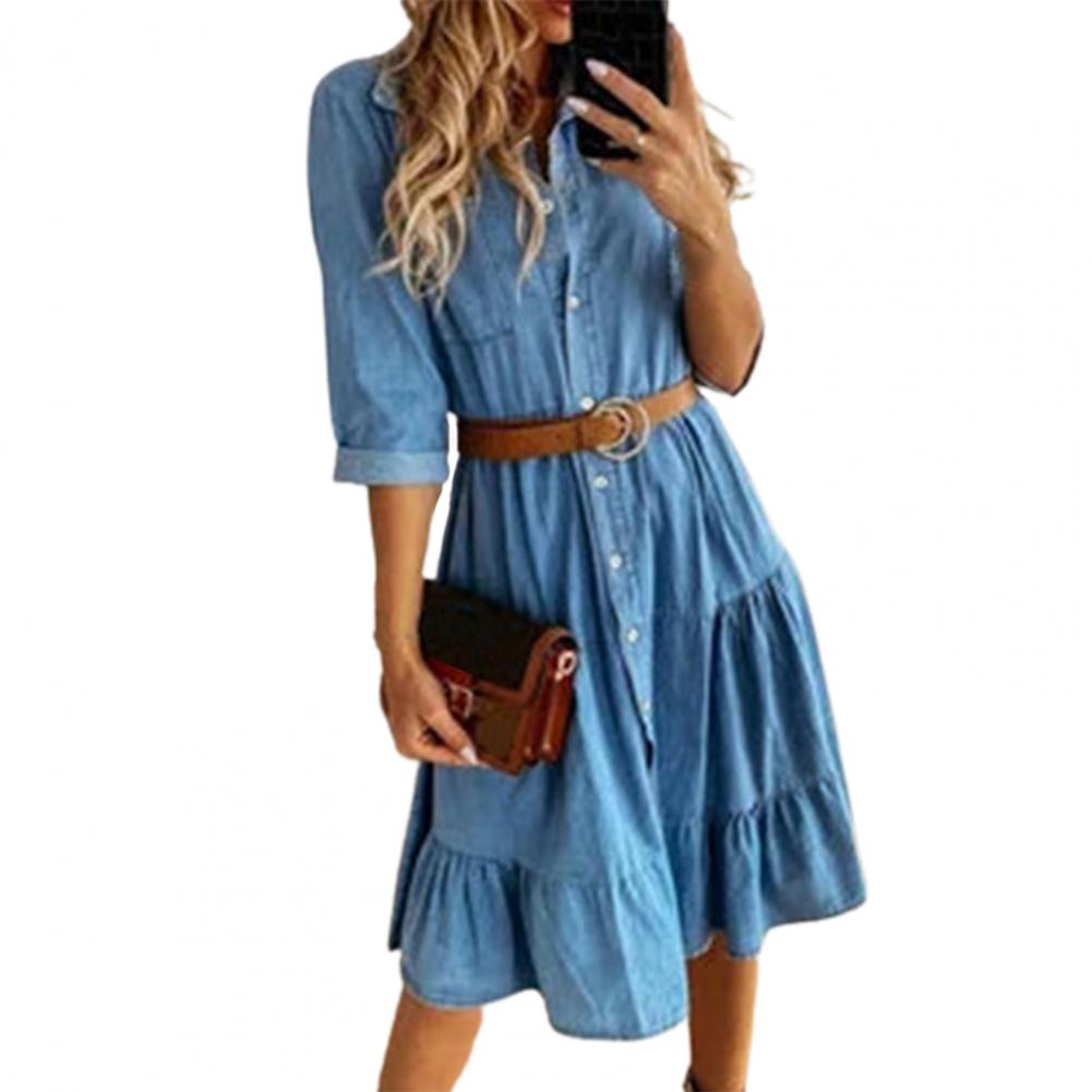 Denim Dress Three Quarter Slee - đánh giá và giá French Vintage Floral Midi Dress
