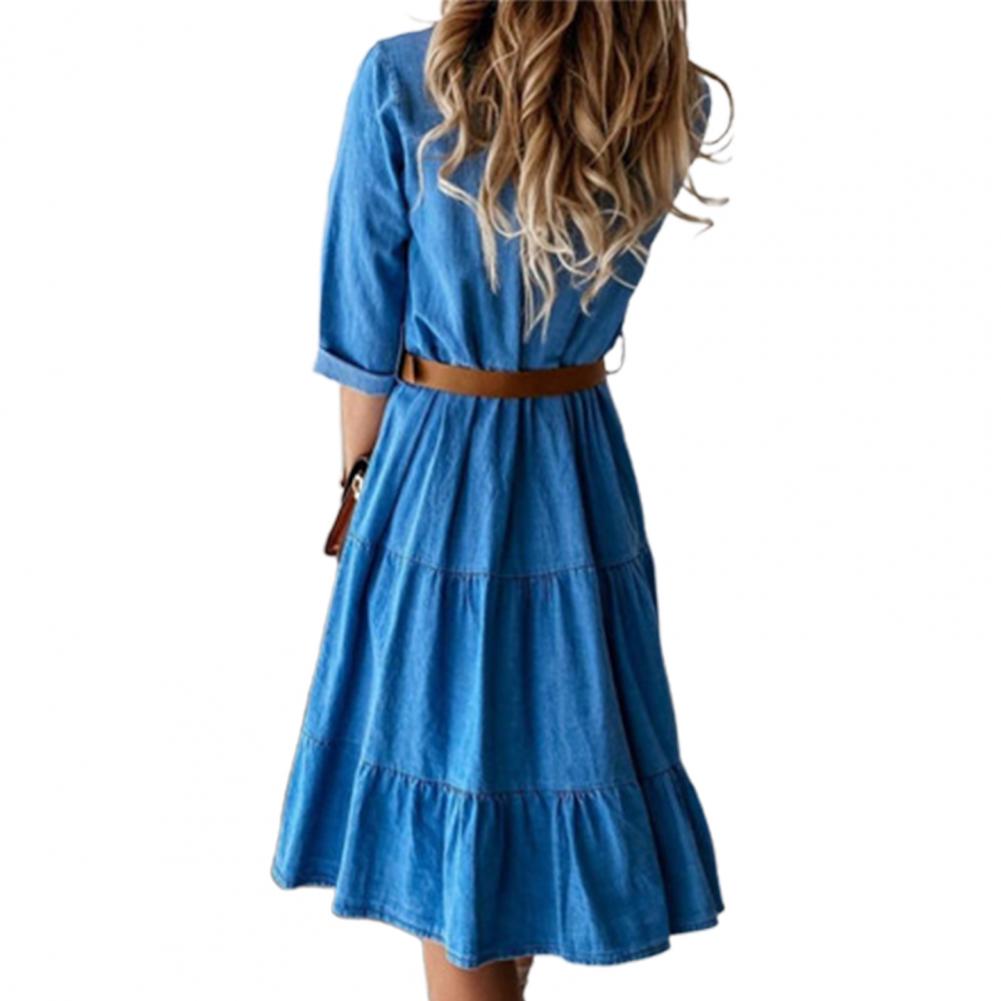 Denim Dress Three Quarter Slee - đánh giá và giá French Vintage Floral Midi Dress