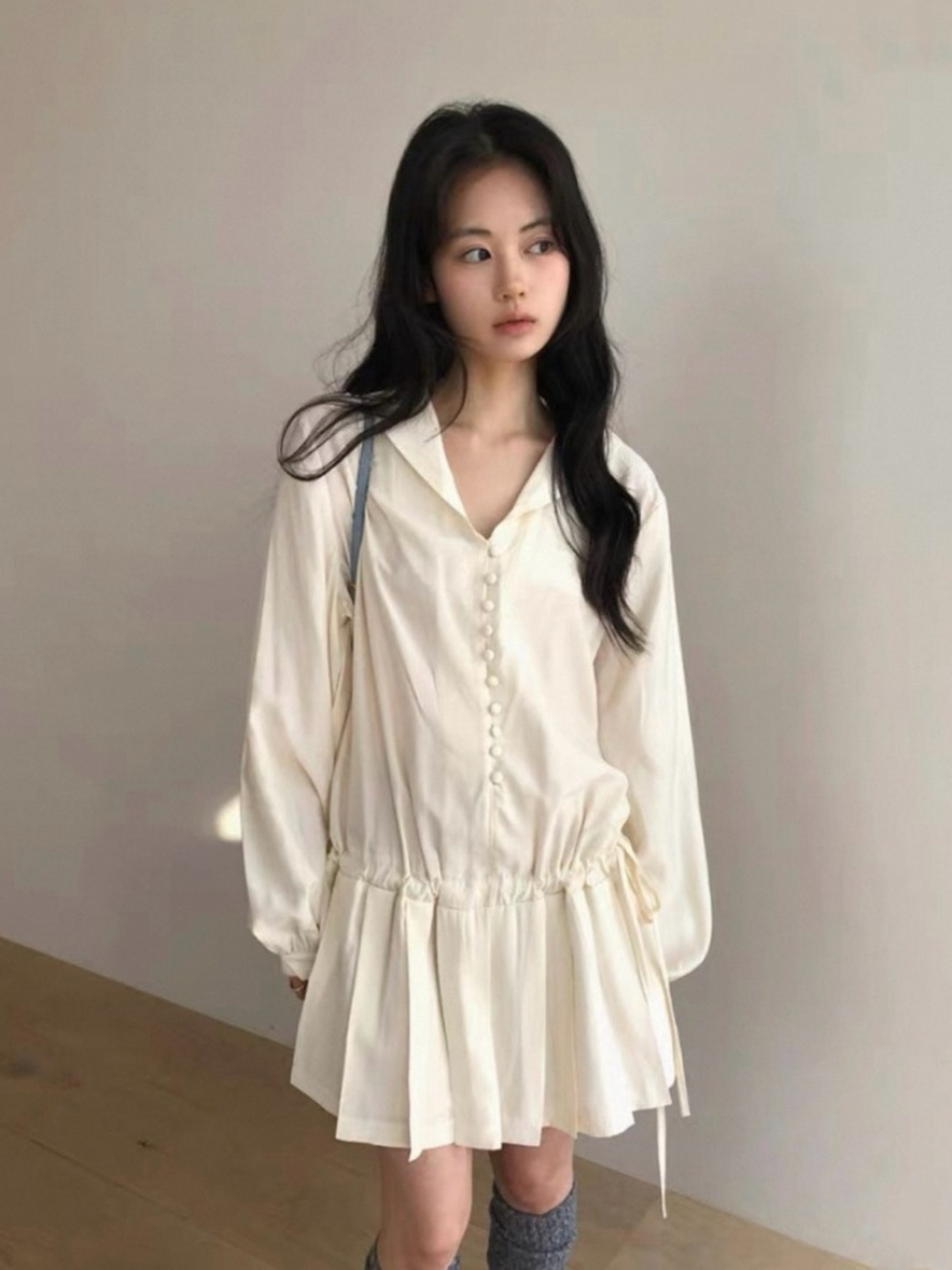 Slimming Long Sleeve Shirt Dre - đánh giá và giá Korean Style A Line Shirt Dress