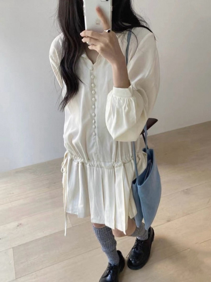 Slimming Long Sleeve Shirt Dre - đánh giá và giá Korean Style A Line Shirt Dress