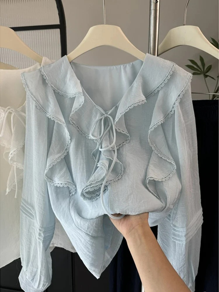 French V-Neck Chic Long Sleeve - đánh giá và giá Blouses