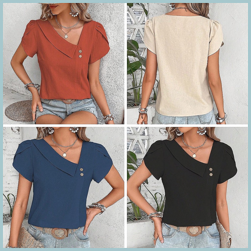 2024 Summer Vintage Solid Colo - đánh giá và giá Blouses