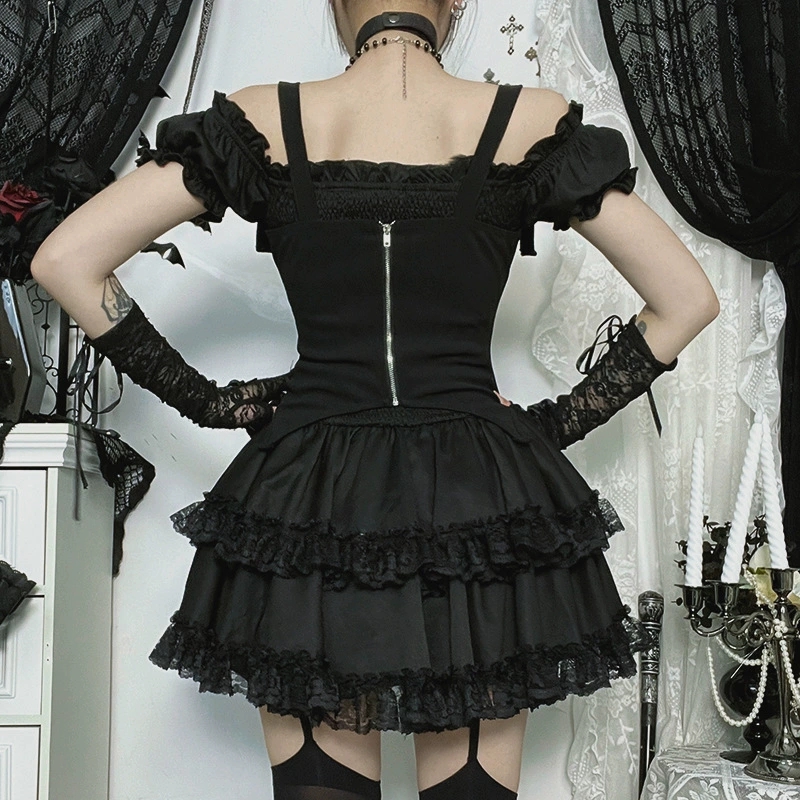 Goth Dark E-girl Kawaii Lace S - đánh giá và giá Y2K Backless Halter Mini Dress