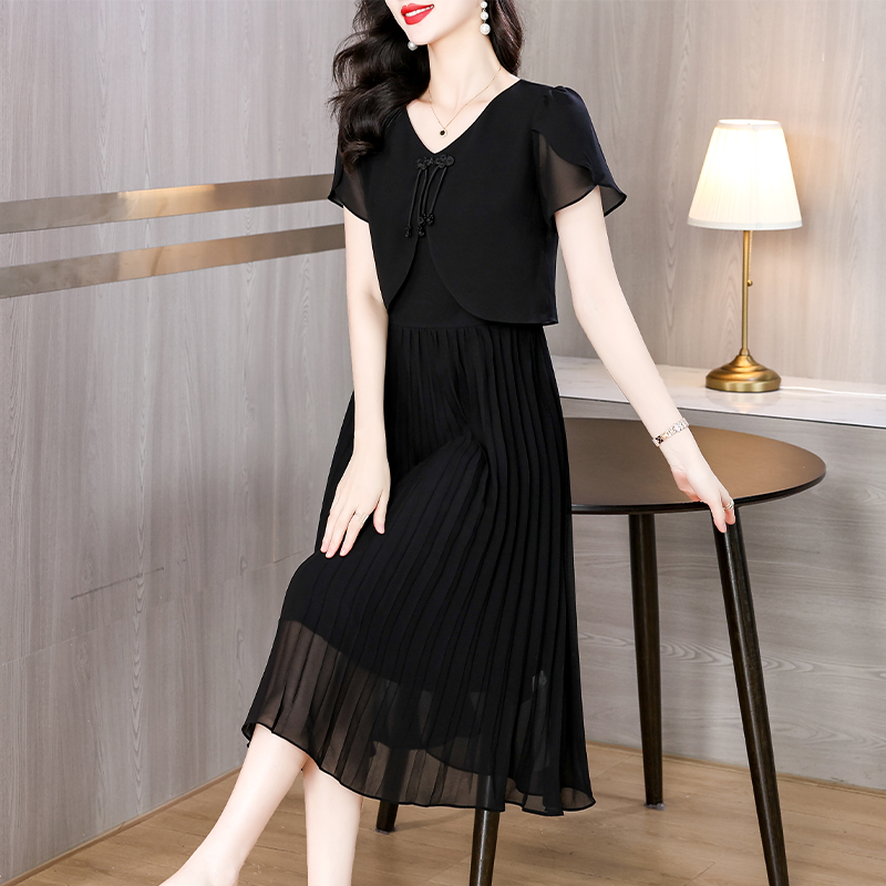 2025 Summer Solid Chiffon Casu - đánh giá và giá French Vintage Floral Midi Dress