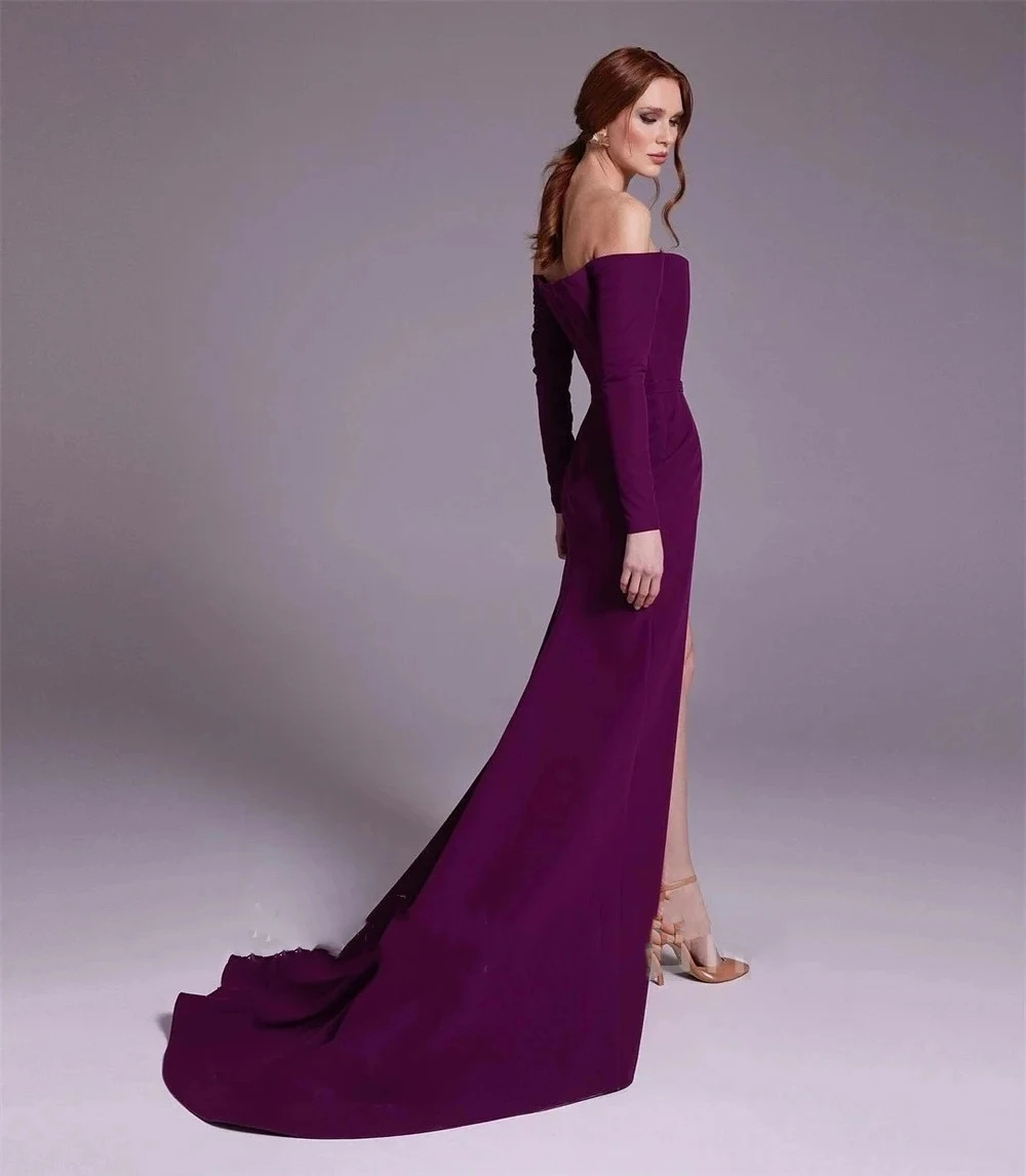 Elegant Purple Satin Off-the-s - đánh giá và giá Elegant Satin Evening Gown Split